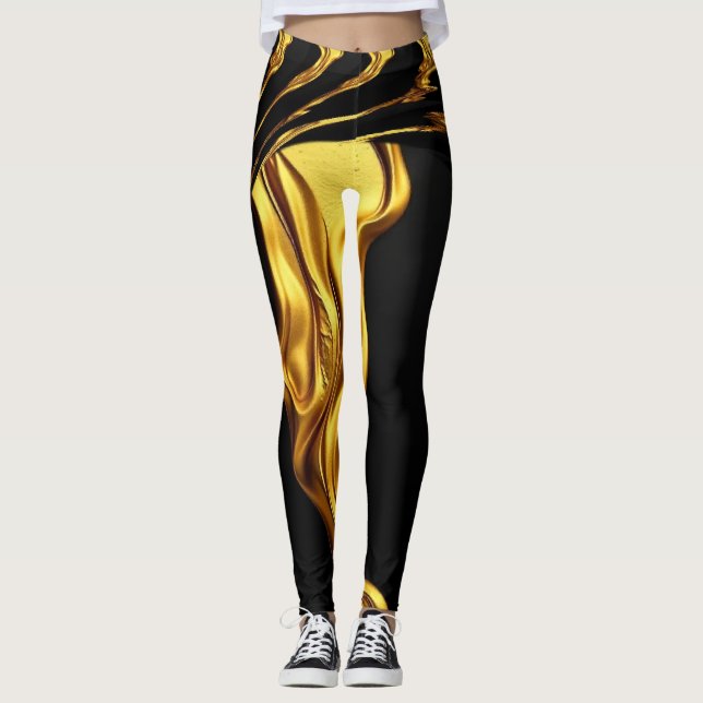 Leggings Torcida Opulenta Líquido Dorado Monocromo Negro (Anverso)