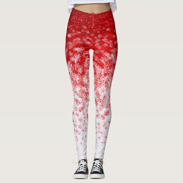 Leggings Tormenta de copos de nieve blancos y rojos (Anverso)