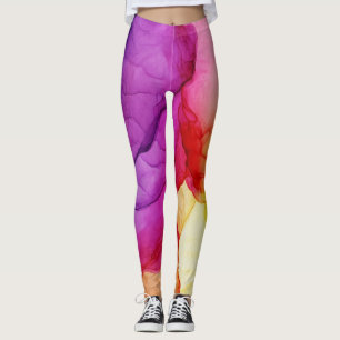 Leggings Tornillo de nubes de tinta Resumen Violeta roja de