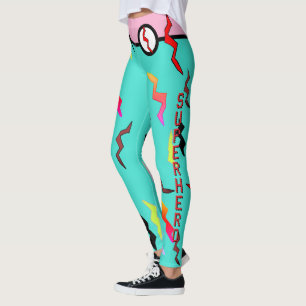 Leggings Tornillos de relámpagos rosados de superhéroe de H