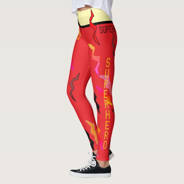 Leggings Tornillos relámpago de Halloween Superhéroe Red Cr (Izquierda)
