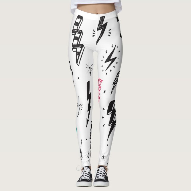 Leggings Tornillos relámpagos, conjunto de doodles dibujado (Anverso)