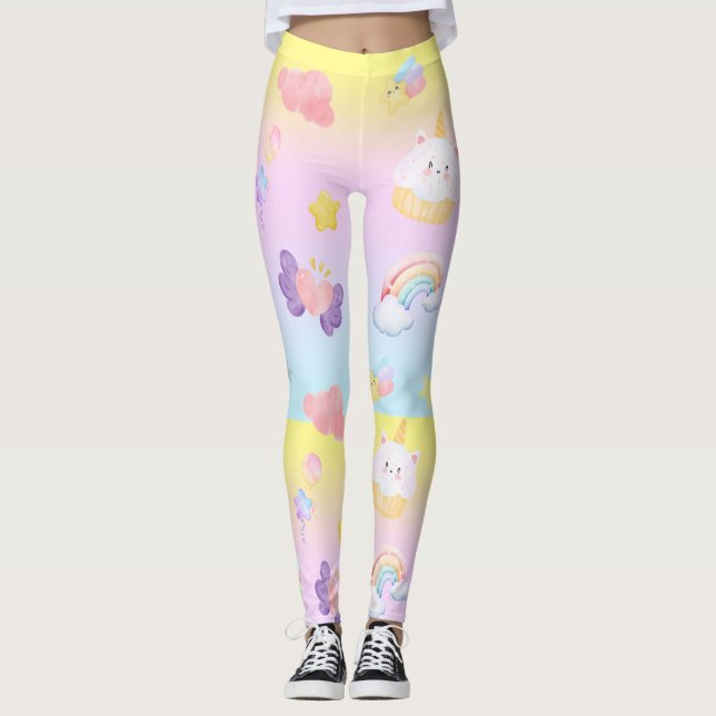 Leggings Torta de quequitos dulces rosados unicornio con ar (Anverso)