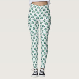 Leggings tortuga marina acuarela verde azul patrón animal