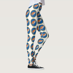 Leggings Tortuga marina naranja nadando con marco dorado