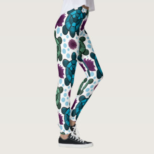 Leggings Tortugas marinas verde y azul patrón de loto