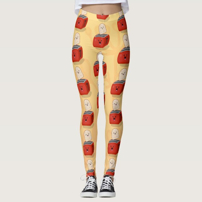 Leggings Tostada de kawaii y personalizado de tostadora roj (Anverso)