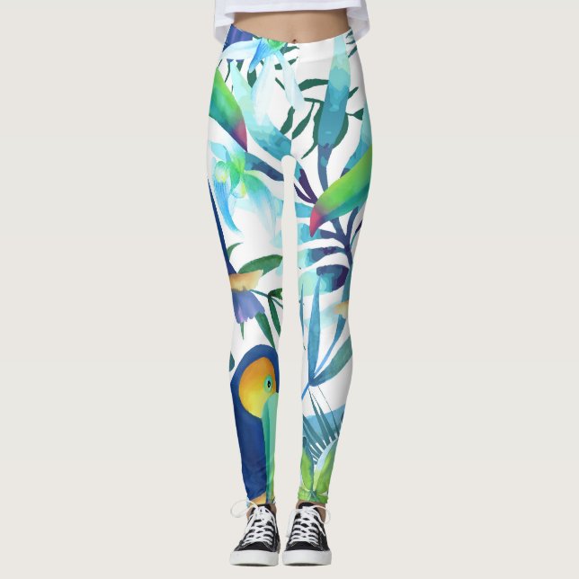 Leggings Toucanes Tropicales: Patrón de Flores Exóticas. (Anverso)