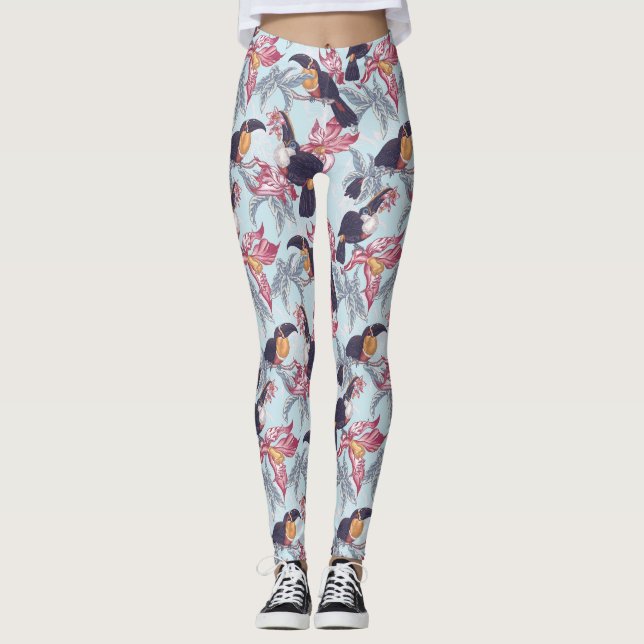 Leggings Toucanos con flores exóticas (Anverso)