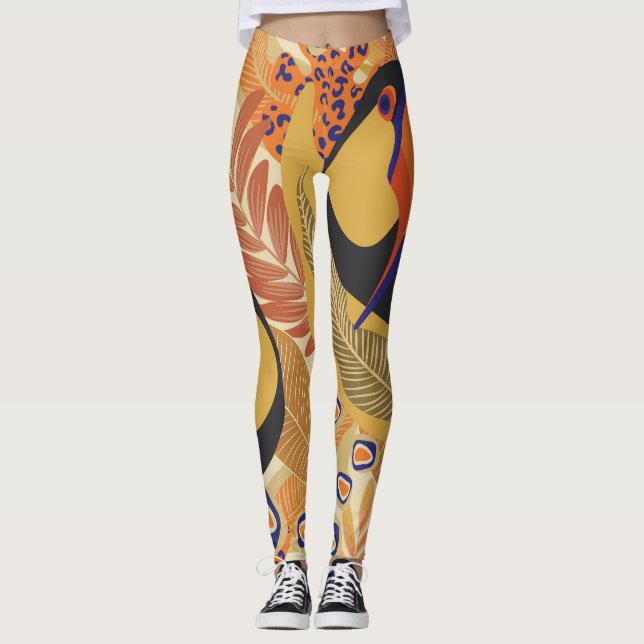 Leggings Toucans en ramas, patrón tropical sin fisuras. (Anverso)