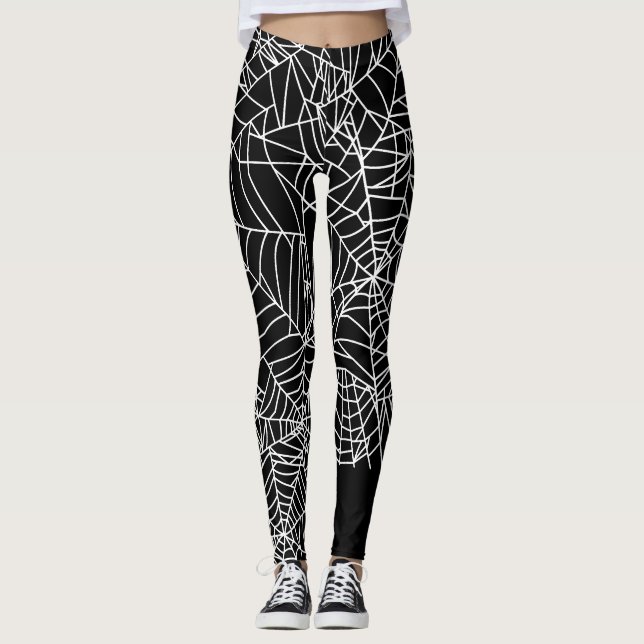 Leggings Traje blanco negro de Halloween del Web de araña (Anverso)