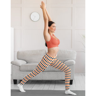 Leggings Traje de Halloween Chic Naranja Blanco Patrón Negr