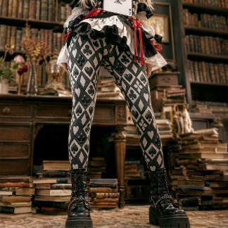 Leggings Trajes de cartas de diamantes en blanco y negro vi