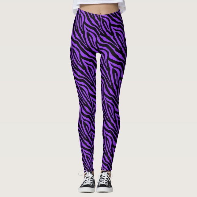 Leggings Trama de impresión de cebra morada negra (Anverso)