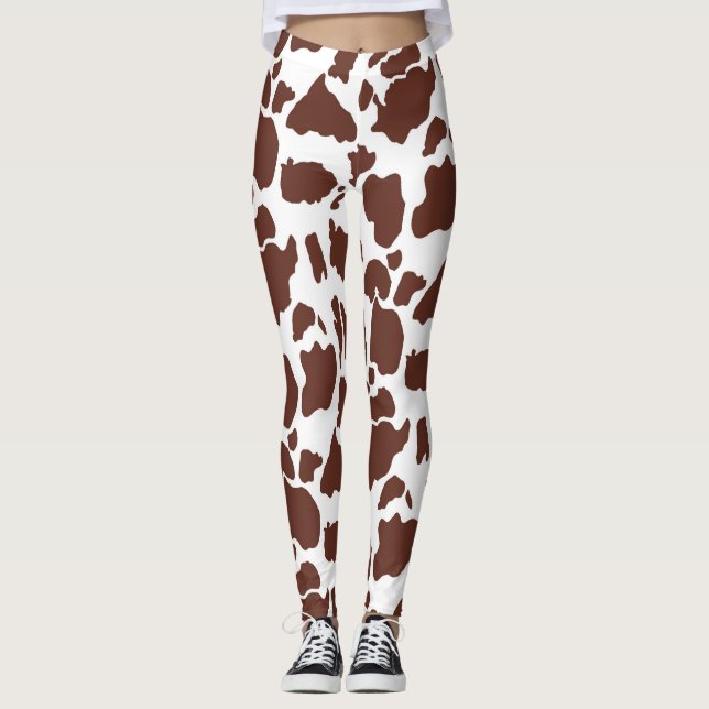 Leggings Trama de impresión de vaca blanca marrón (Anverso)