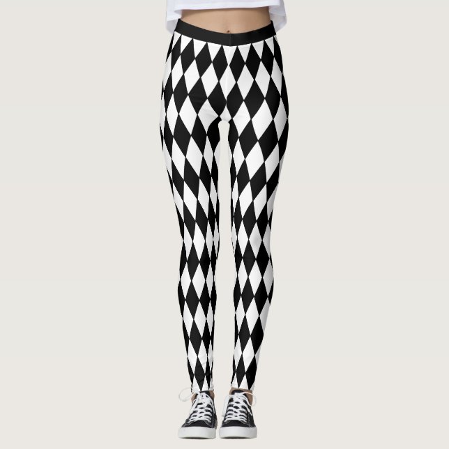 Leggings Trama del mazo de cables Traseros blancos y negros (Anverso)