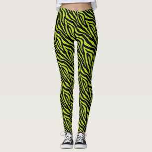 Leggings Tramas de diseño de impresión de cebra verde neg