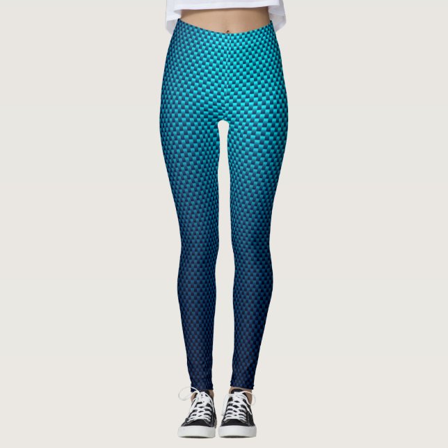 Leggings Tramas de patrón de fibra de carbono azul (Anverso)