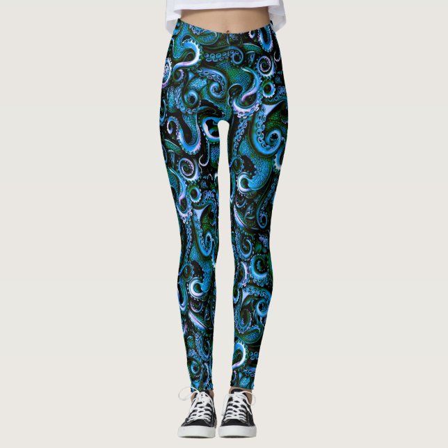 Leggings Trámites del pulpo azul y verde (Anverso)