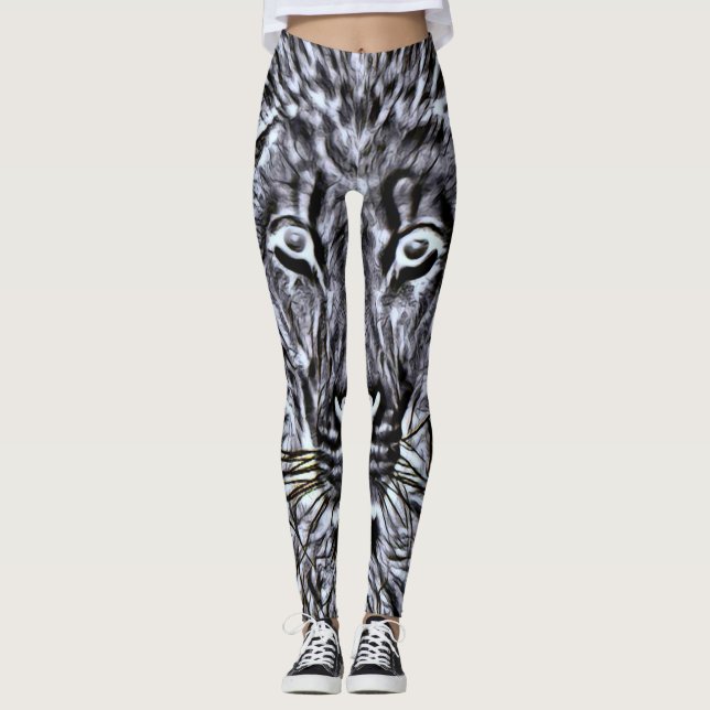 Leggings Trance negro de Blacklight del león (Anverso)