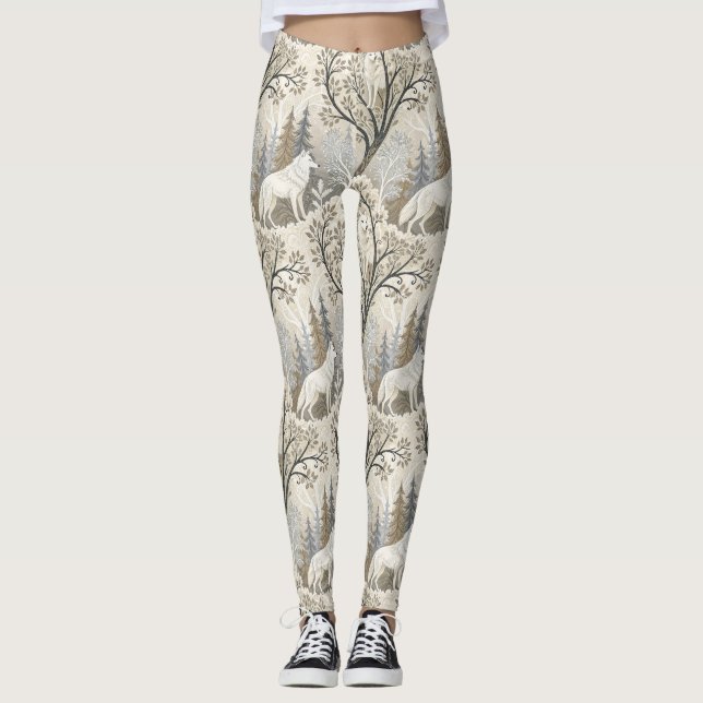 Leggings Tranquila escena del bosque invernal con lobos bla (Anverso)