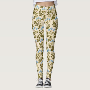 Leggings Tranquilo y Natural: Patrón continuo de Flor Azul