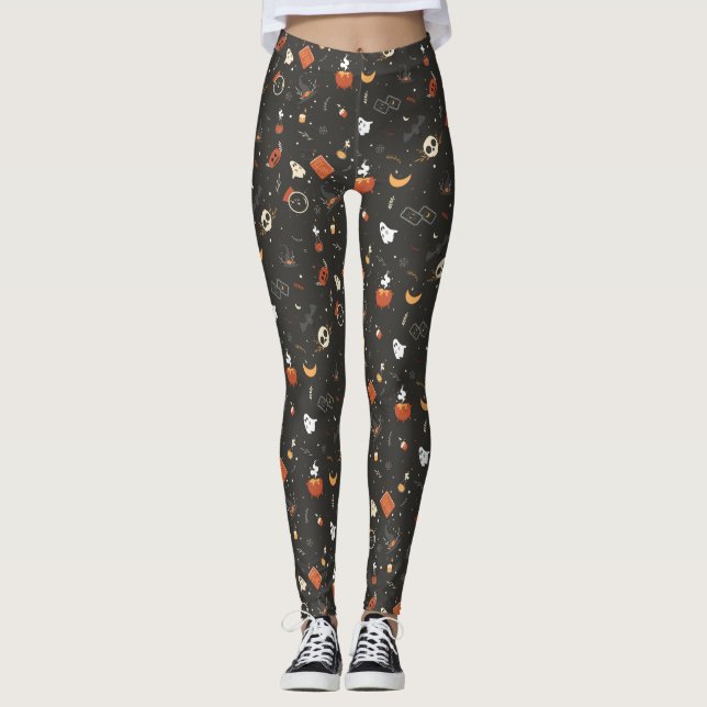 Leggings Trasfondo del patrón de Halloween singularísimo (Anverso)