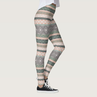 Leggings Trazo de paño de barro geométrico tribal Boho Beig