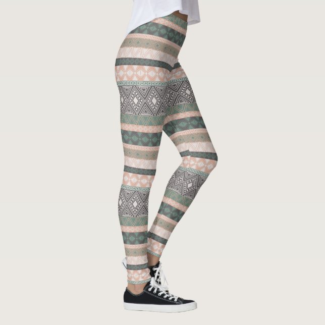 Leggings Trazo de paño de barro geométrico tribal Boho Beig (Derecha)