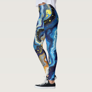 Leggings Trazos vibrantes de azul y oro 1