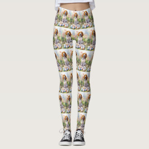 Leggings Treeing Walker Coonhound with Easter Eggs Holiday