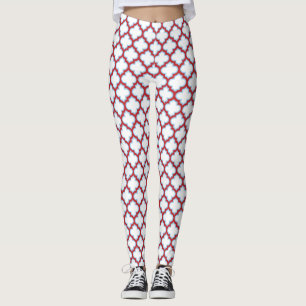 Leggings Trellis blanca y roja, Entramado, Quatrefoil