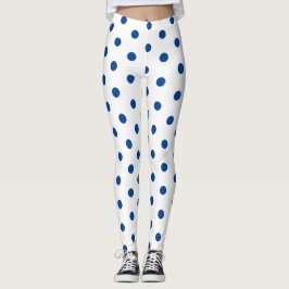 Leggings Trendy Blue Polka dot Pattern On White Retro 