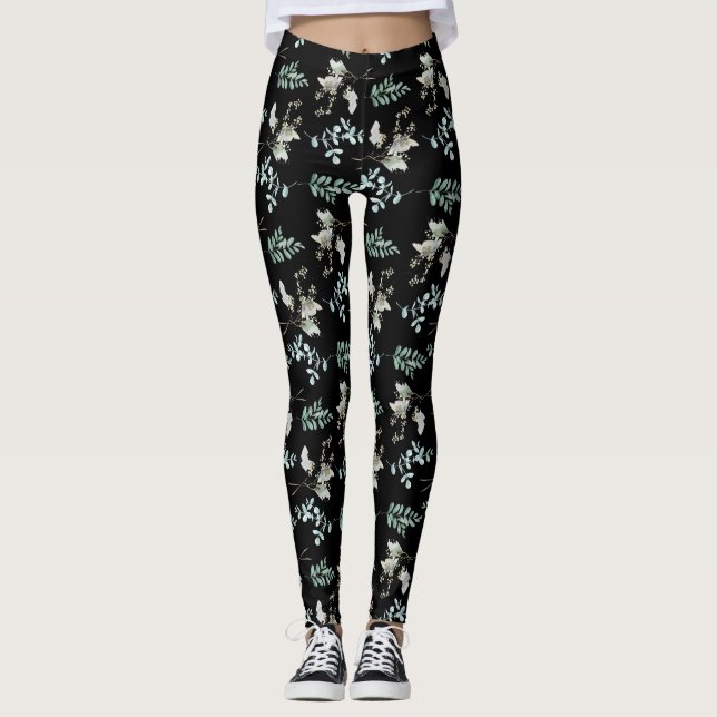 Leggings Trendy Green Black Botanical Leaves (Anverso)