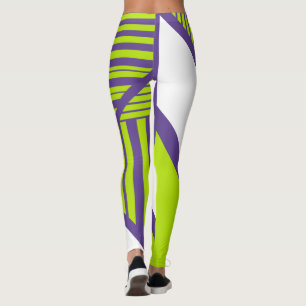 Leggings Triángulo en franjas en verde limón y púrpura