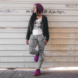 Leggings triángulo tribal negro azteca