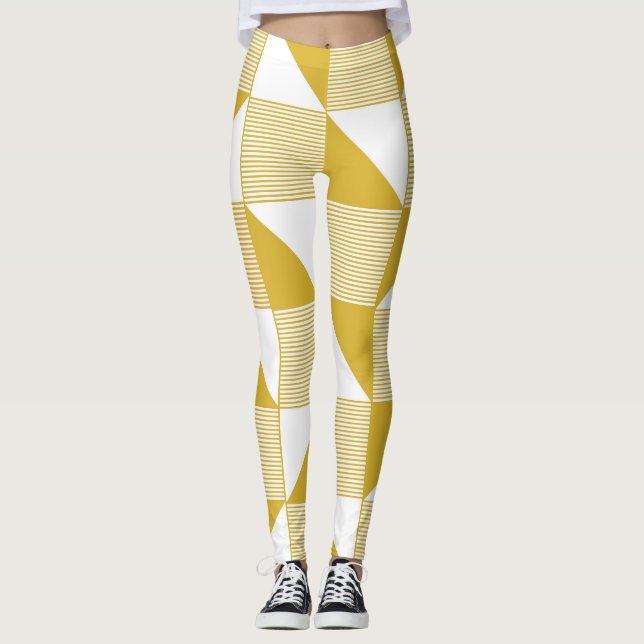 Leggings Triángulos Amarillos: Patrón Lineal Sin Marea. (Anverso)