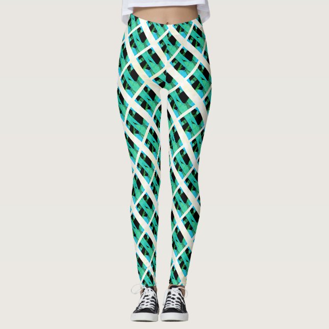 Leggings Triángulos de imagen verde repetidos e interrelaci (Anverso)