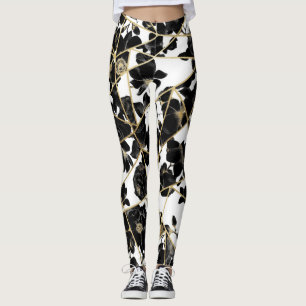 Leggings Triángulos florales negros abstractos geométrico