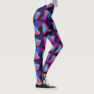 Leggings Triángulos geométricos Azul turquesa rosado negro