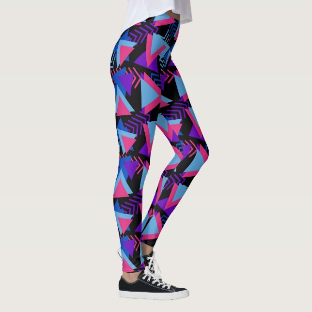 Leggings Triángulos geométricos Azul turquesa rosado negro (Derecha)