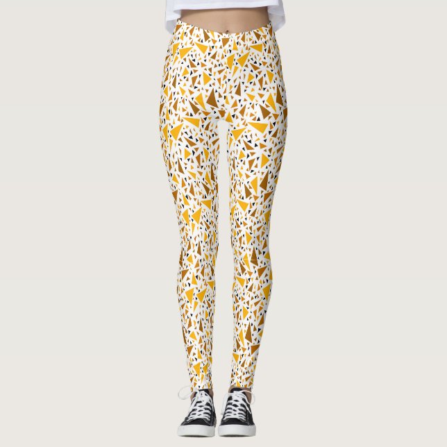 Leggings Triángulos marrones amarillos sobre fondo retro bl (Anverso)