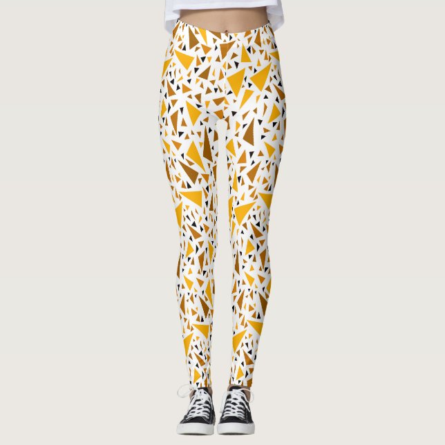 Leggings Triángulos marrones amarillos sobre fondo retro bl (Anverso)