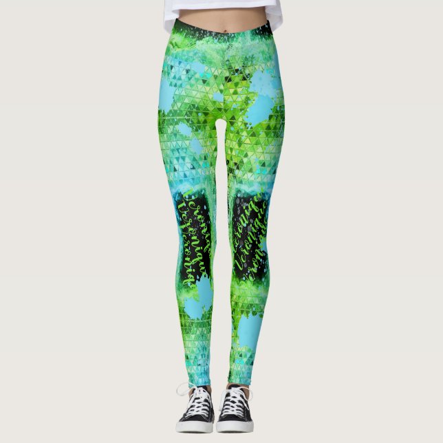 Leggings Triángulos verdes Pintura turquesa (Anverso)