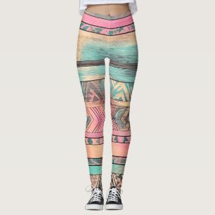 Leggings Tribal Azteca, Azul Y Rosa Del Sudoeste
