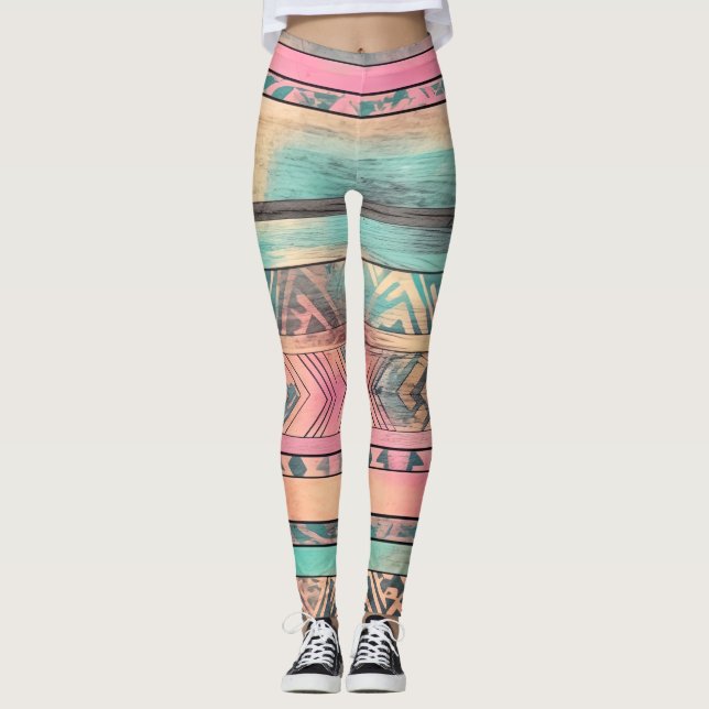Leggings Tribal Azteca, Azul Y Rosa Del Sudoeste (Anverso)