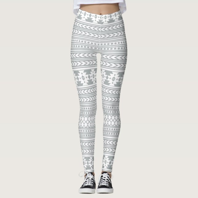 Leggings Tribal azteca gris y blanco (Anverso)