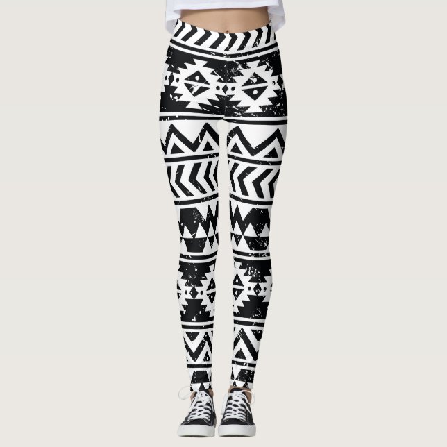 Leggings Tribal azteca: patrón blanco grunge. (Anverso)