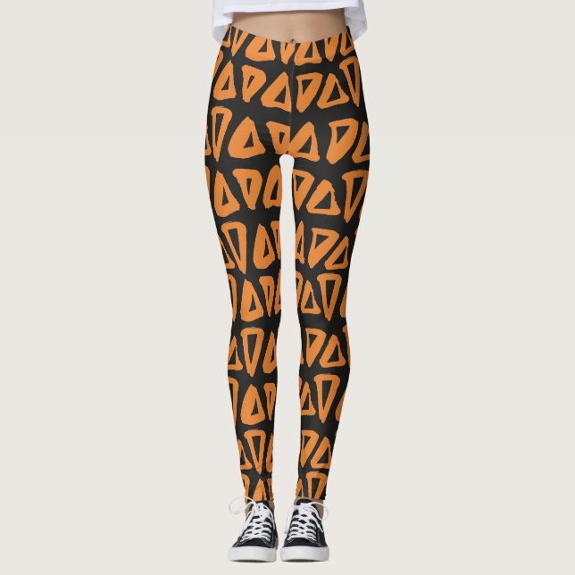 Leggings Tribales de Triángulos Naranja Negro (Anverso)