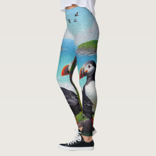Leggings Trío Costero: Tres Frailecillos en la Playa en Óle